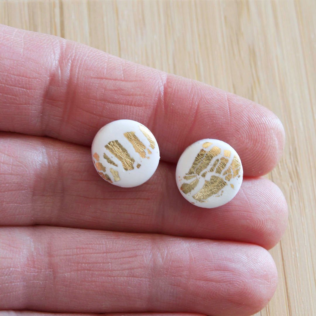 Stud Earrings, Polymer Clay with gold leaf - www.Shopthatapp.com