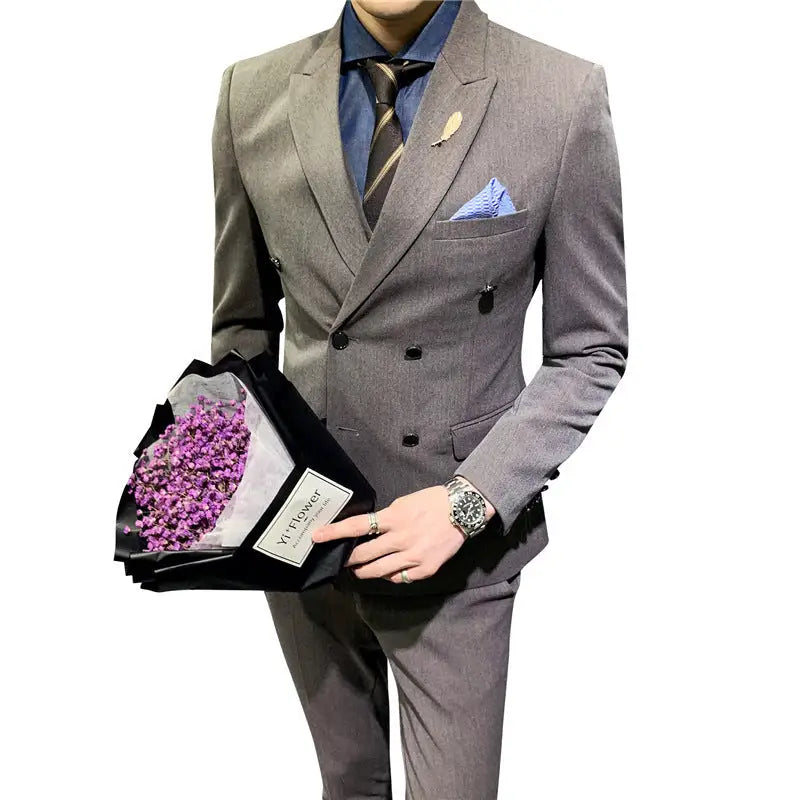 Suit Men''s Suit Slim Fit Korean Business Leisure Double Breasted Single Western Formal Dinner Dress Bridegroom Suit Coat - www.Shopthatapp.com