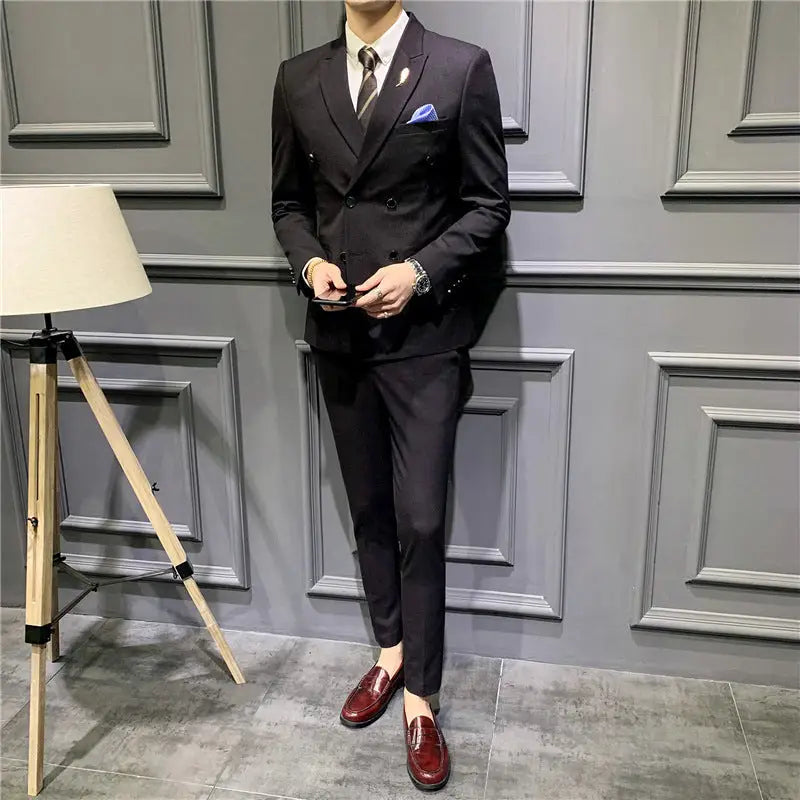 Suit Men''s Suit Slim Fit Korean Business Leisure Double Breasted Single Western Formal Dinner Dress Bridegroom Suit Coat - www.Shopthatapp.com