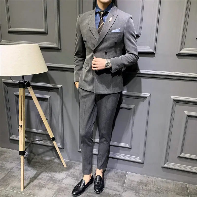 Suit Men''s Suit Slim Fit Korean Business Leisure Double Breasted Single Western Formal Dinner Dress Bridegroom Suit Coat - www.Shopthatapp.com