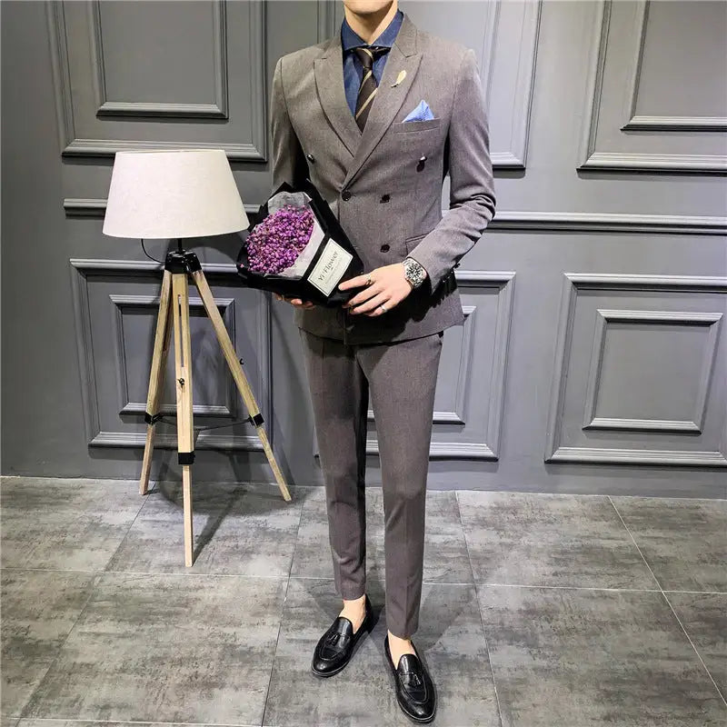Suit Men''s Suit Slim Fit Korean Business Leisure Double Breasted Single Western Formal Dinner Dress Bridegroom Suit Coat - www.Shopthatapp.com