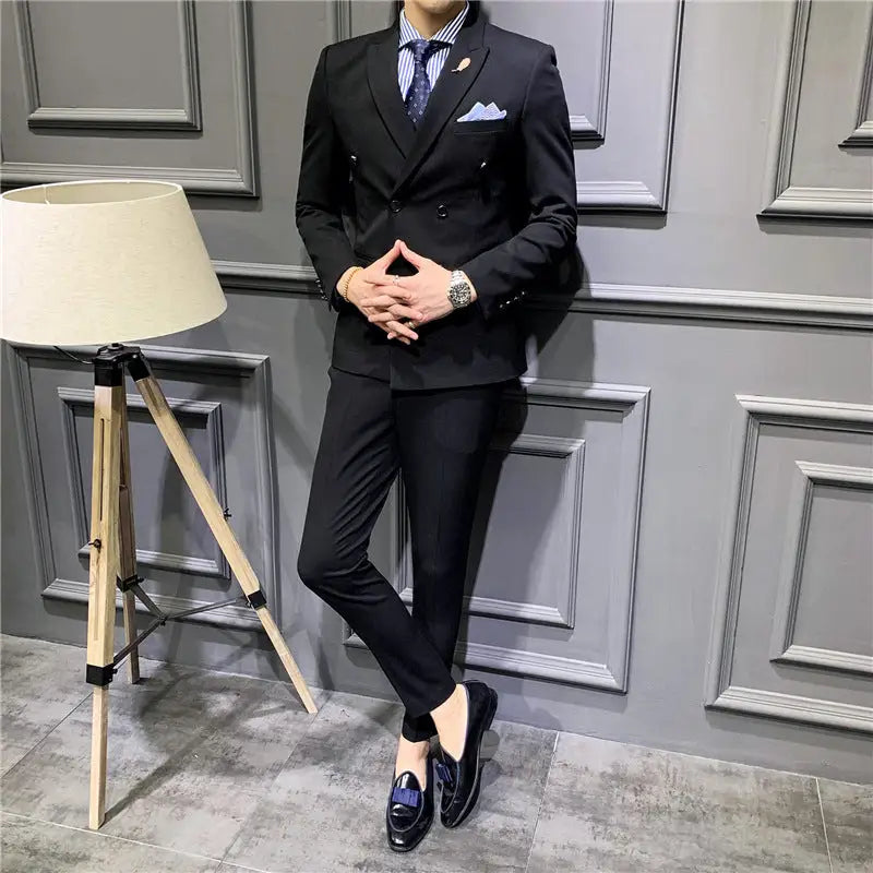 Suit Men''s Suit Slim Fit Korean Business Leisure Double Breasted Single Western Formal Dinner Dress Bridegroom Suit Coat - www.Shopthatapp.com