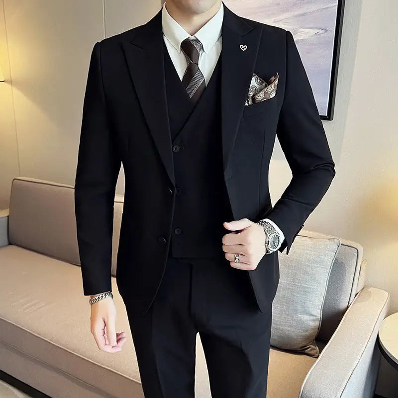 Suit Three-piece Suit Slim Korean Style Double Buckle Solid Color Light Business - www.Shopthatapp.com