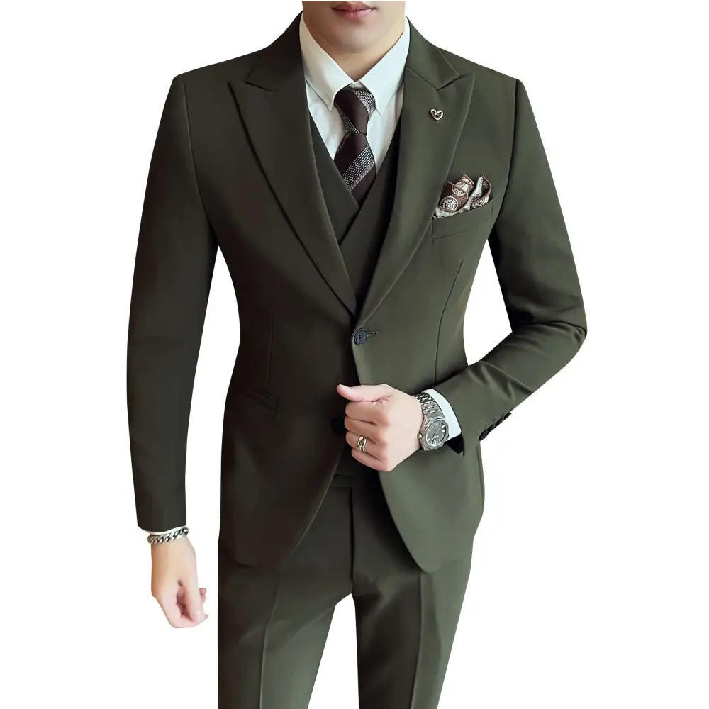 Suit Three-piece Suit Slim Korean Style Double Buckle Solid Color Light Business - www.Shopthatapp.com