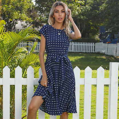 Summer Polka Dot Short Sleeve Pleated Dress - www.Shopthatapp.com