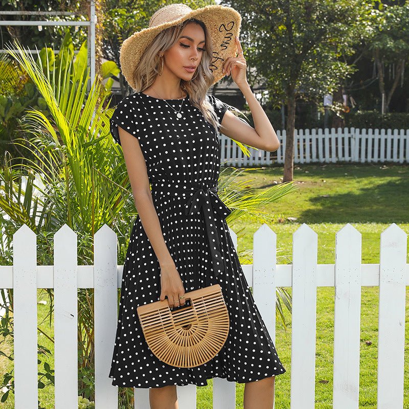 Summer Polka Dot Short Sleeve Pleated Dress - www.Shopthatapp.com