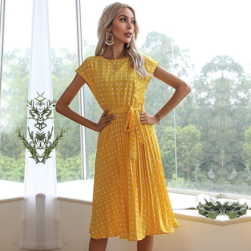 Summer Polka Dot Short Sleeve Pleated Dress - www.Shopthatapp.com