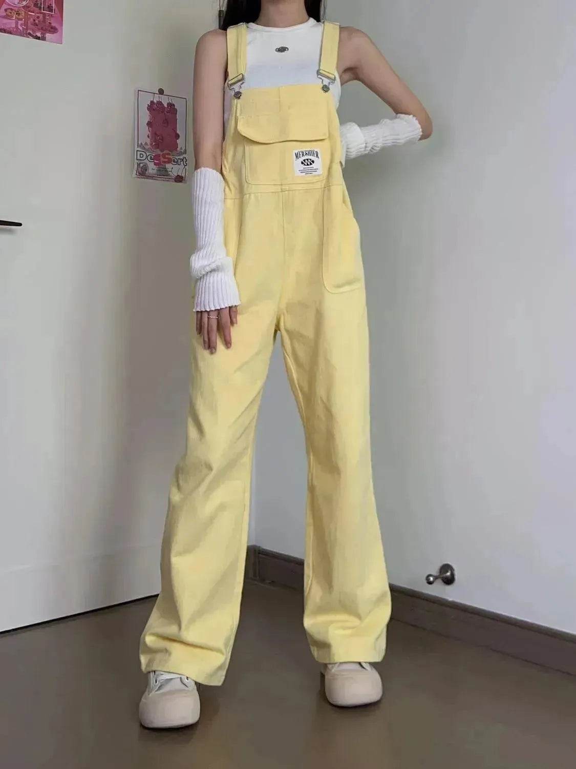 Suspender Pants High Waist Loose Straight Slimming Women - www.Shopthatapp.com