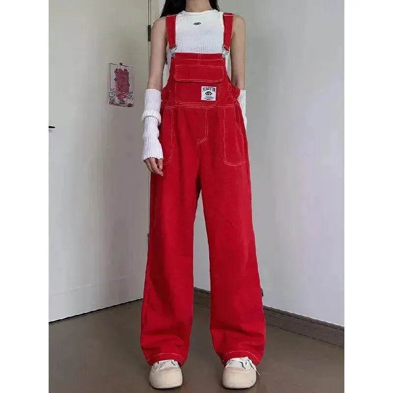 Suspender Pants High Waist Loose Straight Slimming Women - www.Shopthatapp.com