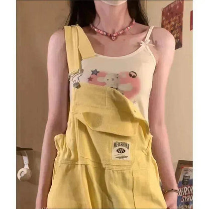 Suspender Pants High Waist Loose Straight Slimming Women - www.Shopthatapp.com