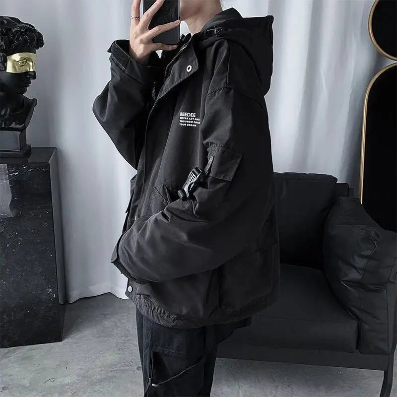 Techwear Jackets Coats Streetwear Cardigan Casual Bomber Outerwear Hooded Letter Multi-pocket For Men - www.Shopthatapp.com