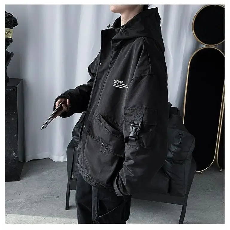 Techwear Jackets Coats Streetwear Cardigan Casual Bomber Outerwear Hooded Letter Multi-pocket For Men - www.Shopthatapp.com