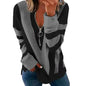 Temperament Chest Zipper V Printed Long Sleeve T-shirt - www.Shopthatapp.com