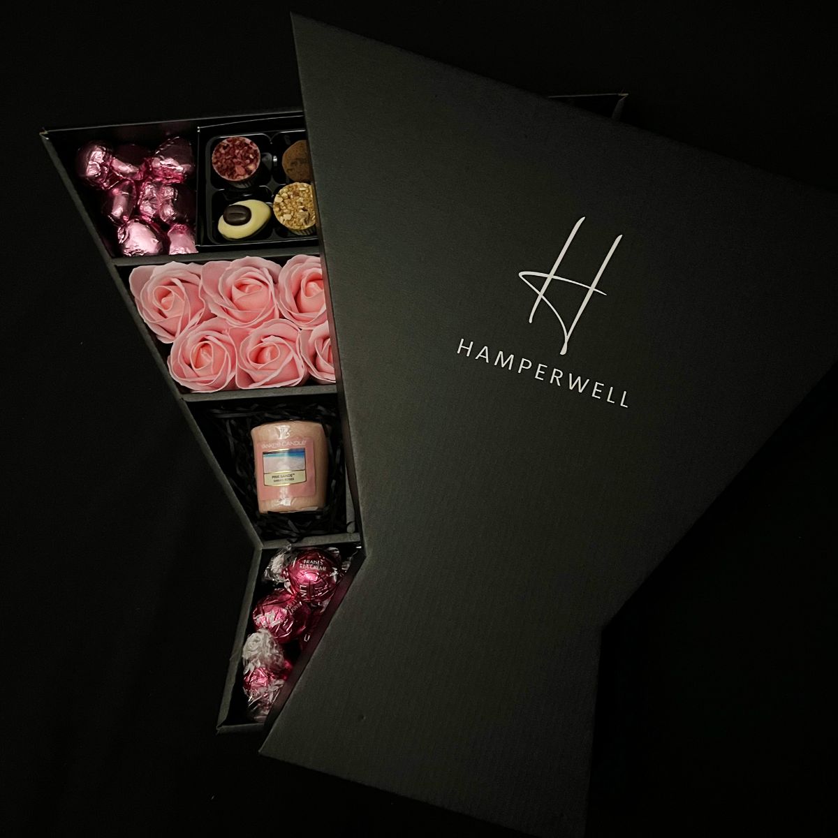 Lindt Lindor & Yankee Candle Signature Chocolate Bouquet With Pink Roses-Food and beverage-www.Shopthatapp.com-HamperWell