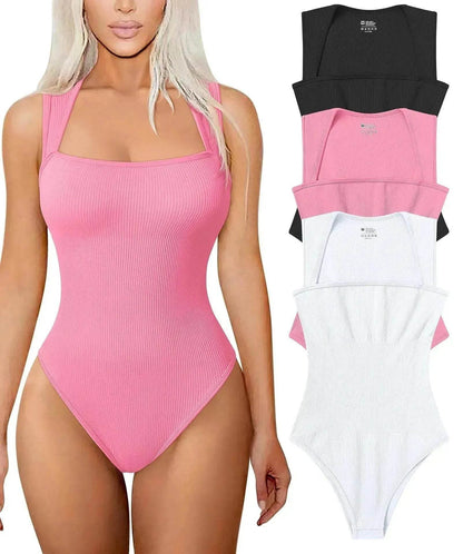 Thread Square Neck Jumpsuit Sleeveless Slim Fit Tank Top Summer Shapewear - www.Shopthatapp.com