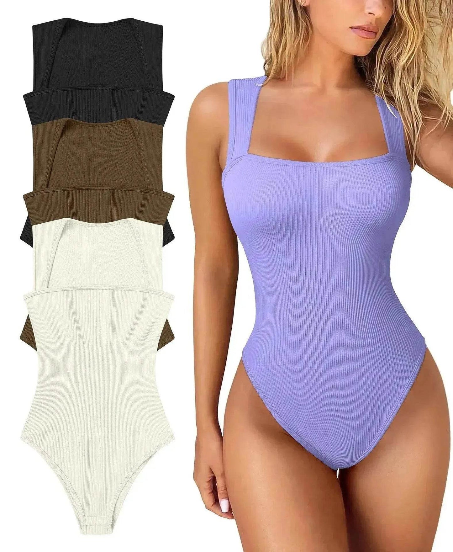 Thread Square Neck Jumpsuit Sleeveless Slim Fit Tank Top Summer Shapewear - www.Shopthatapp.com
