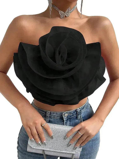 Three-dimensional Organza Flower Small Sling Chest-wrapped Vest - www.Shopthatapp.com