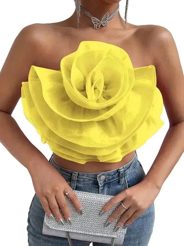 Three-dimensional Organza Flower Small Sling Chest-wrapped Vest - www.Shopthatapp.com
