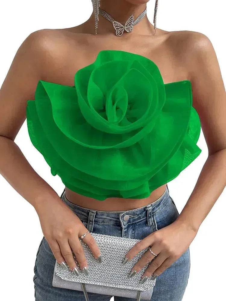 Three-dimensional Organza Flower Small Sling Chest-wrapped Vest - www.Shopthatapp.com