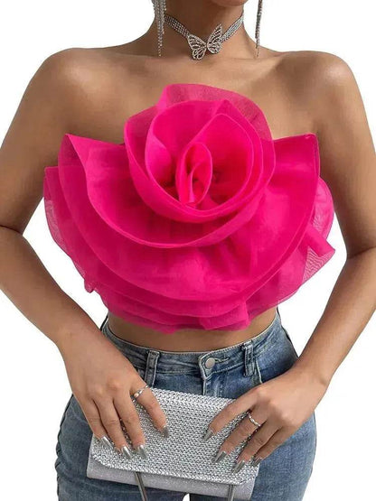 Three-dimensional Organza Flower Small Sling Chest-wrapped Vest - www.Shopthatapp.com
