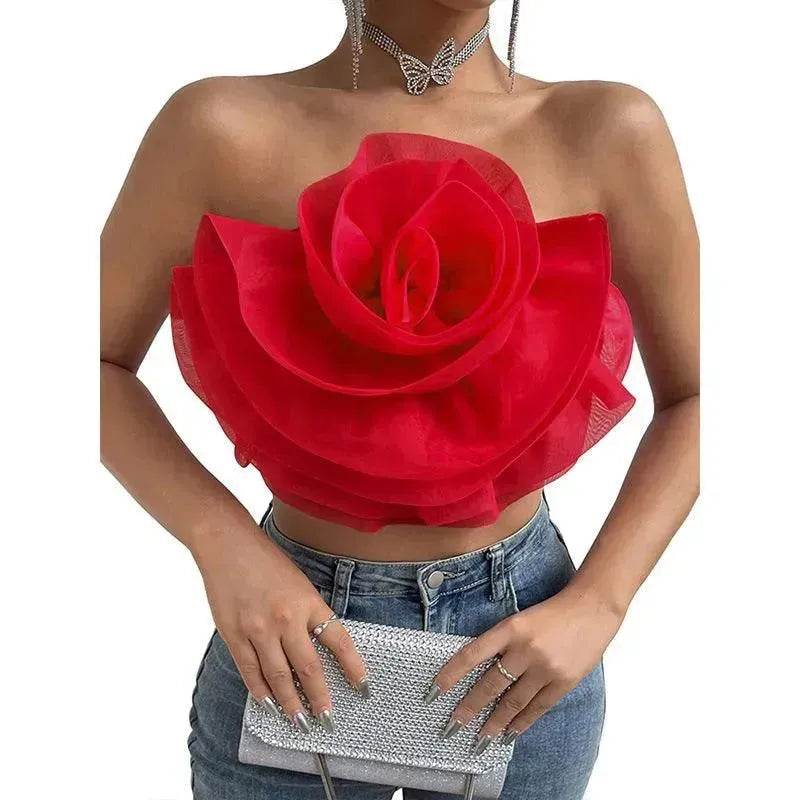 Three-dimensional Organza Flower Small Sling Chest-wrapped Vest - www.Shopthatapp.com