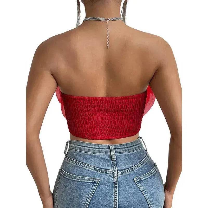 Three-dimensional Organza Flower Small Sling Chest-wrapped Vest - www.Shopthatapp.com