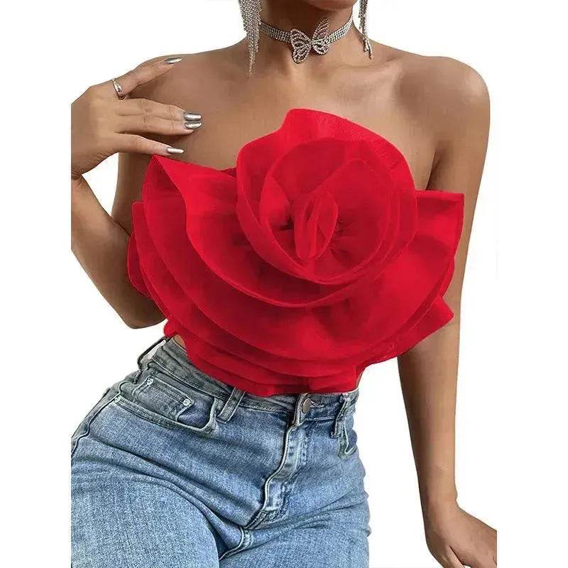 Three-dimensional Organza Flower Small Sling Chest-wrapped Vest - www.Shopthatapp.com