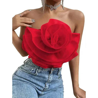 Three-dimensional Organza Flower Small Sling Chest-wrapped Vest - www.Shopthatapp.com