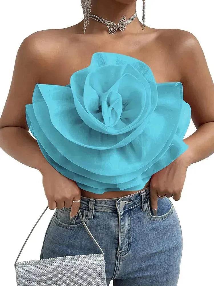 Three-dimensional Organza Flower Small Sling Chest-wrapped Vest - www.Shopthatapp.com