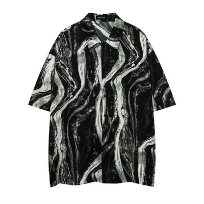 Tie-dyed Contrast Color Design Short-sleeved Shirt - www.Shopthatapp.com