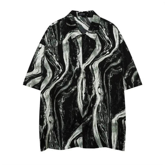 Tie-dyed Contrast Color Design Short-sleeved Shirt - www.Shopthatapp.com