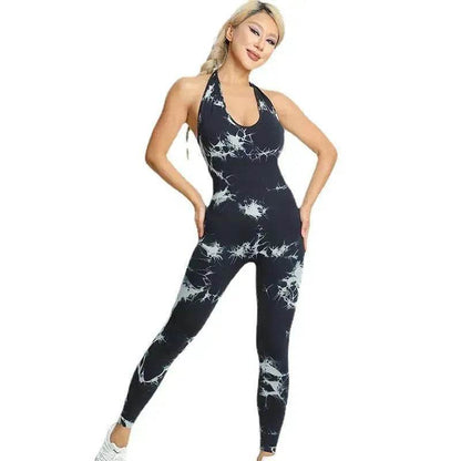 Tie-dyed Yoga Clothes Women's Peach Hip Raise Jumpsuit - www.Shopthatapp.com