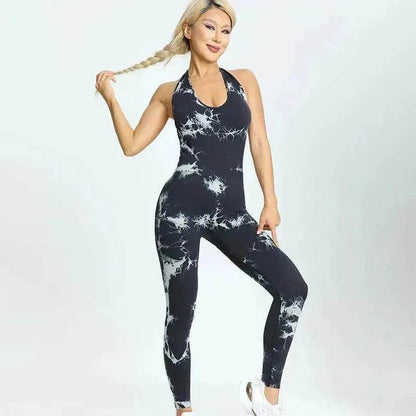 Tie-dyed Yoga Clothes Women's Peach Hip Raise Jumpsuit - www.Shopthatapp.com