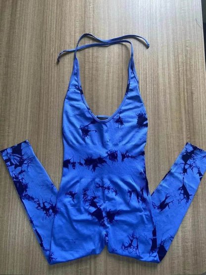 Tie-dyed Yoga Clothes Women's Peach Hip Raise Jumpsuit - www.Shopthatapp.com