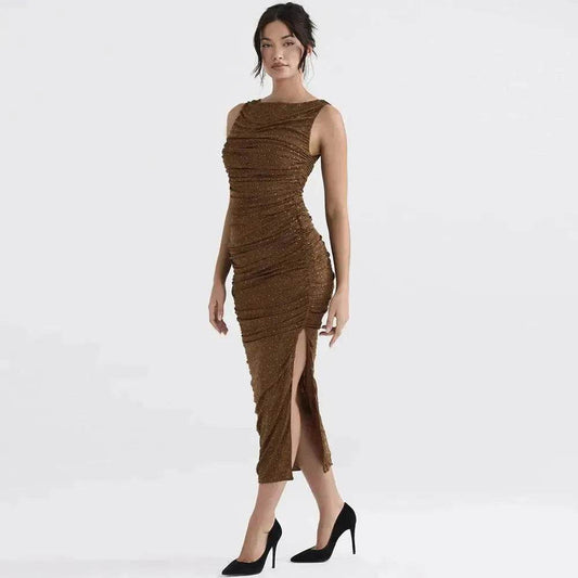 Tight Side Slit Pleated Party Party Dress Women - www.Shopthatapp.com