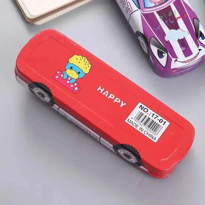 Tinplate Car Trolley Double-layer Stationery Box Racing Shape Pencil Case Cartoon Pattern Pencil Case - www.Shopthatapp.com