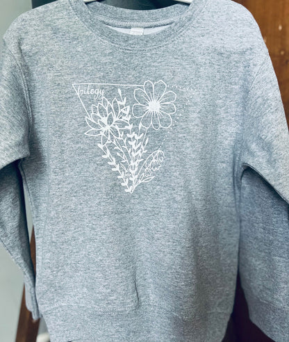 Gray toddler flower crewneck sweatshirt featuring a floral graphic design