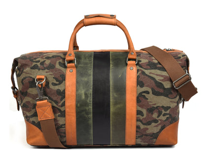 Tolredo Leather Canvas Duffel Bag - Camo Green - www.Shopthatapp.com