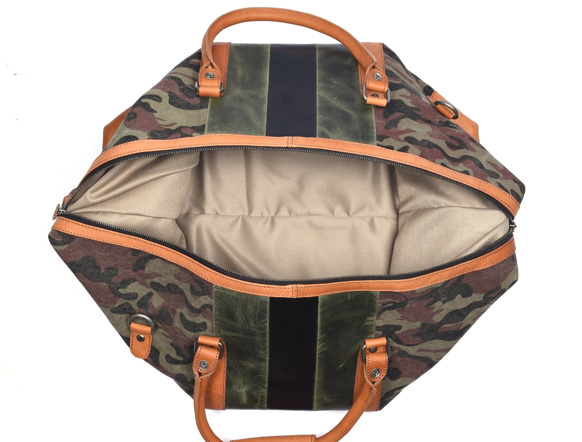 Tolredo Leather Canvas Duffel Bag - Camo Green - www.Shopthatapp.com