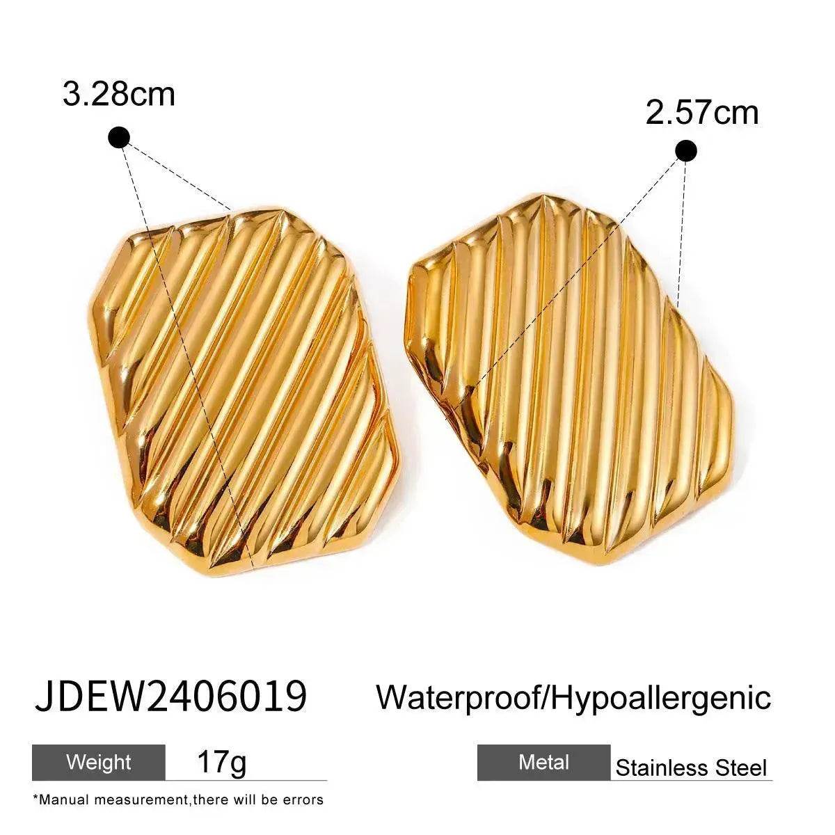 Trendy 18K Gold Stainless Steel Cube Wave Stud Earrings for Women Wedding Earrings - www.Shopthatapp.com