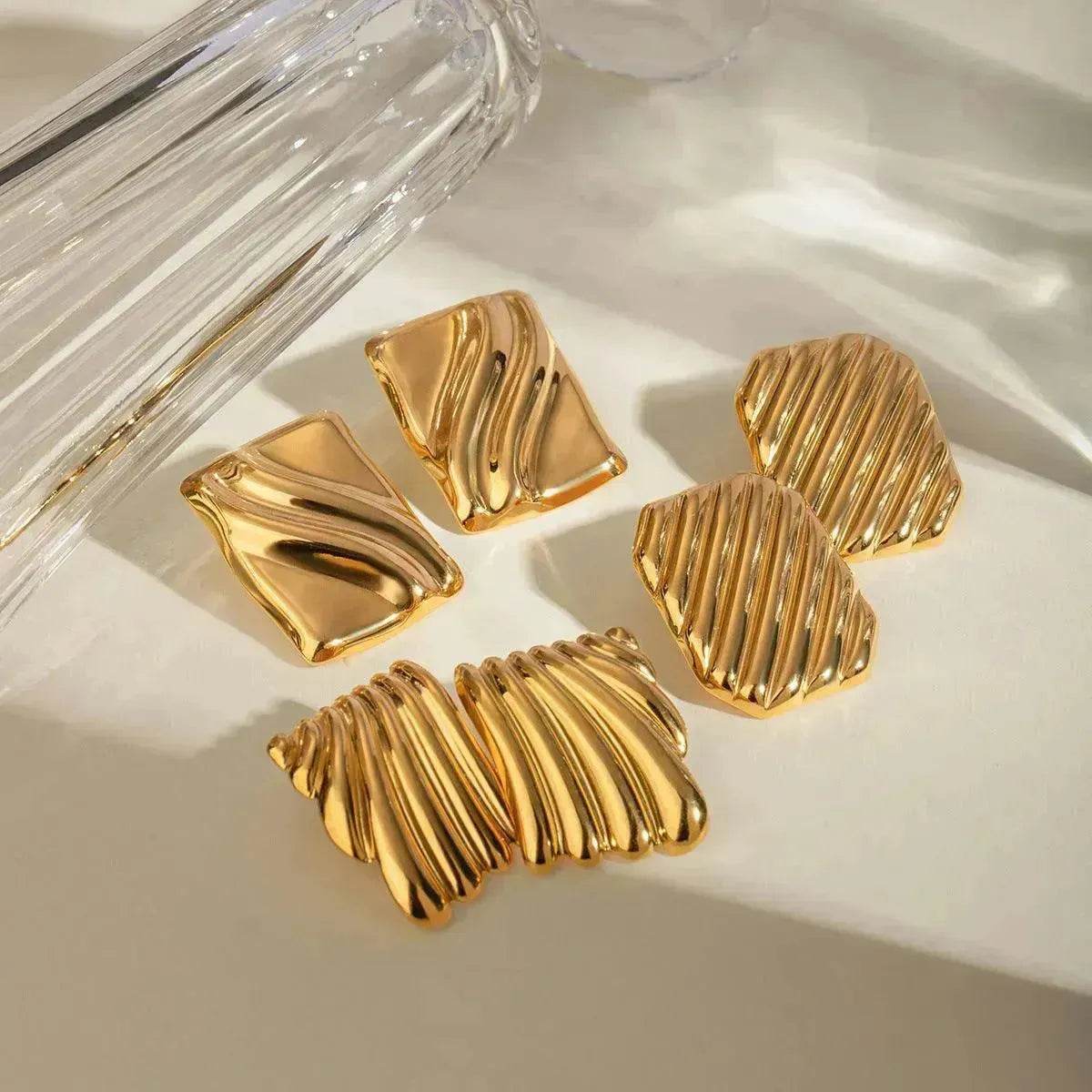 Trendy 18K Gold Stainless Steel Cube Wave Stud Earrings for Women Wedding Earrings - www.Shopthatapp.com
