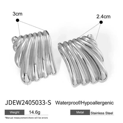 Trendy 18K Gold Stainless Steel Cube Wave Stud Earrings for Women Wedding Earrings - www.Shopthatapp.com