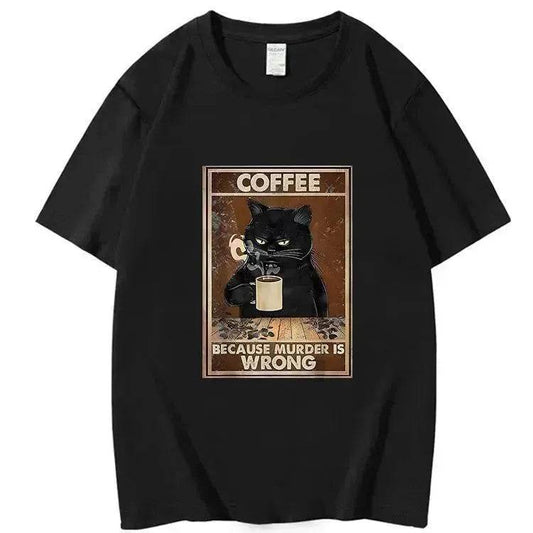Trendy Short Sleeve  Cat Poster Printed  Unisex Casual T-shirt - www.Shopthatapp.com