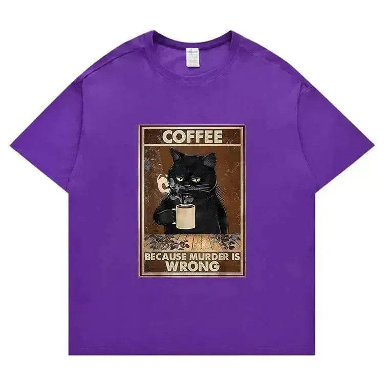 Trendy Short Sleeve  Cat Poster Printed  Unisex Casual T-shirt - www.Shopthatapp.com