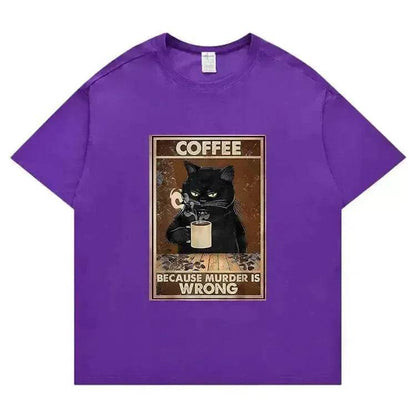 Trendy Short Sleeve  Cat Poster Printed  Unisex Casual T-shirt - www.Shopthatapp.com