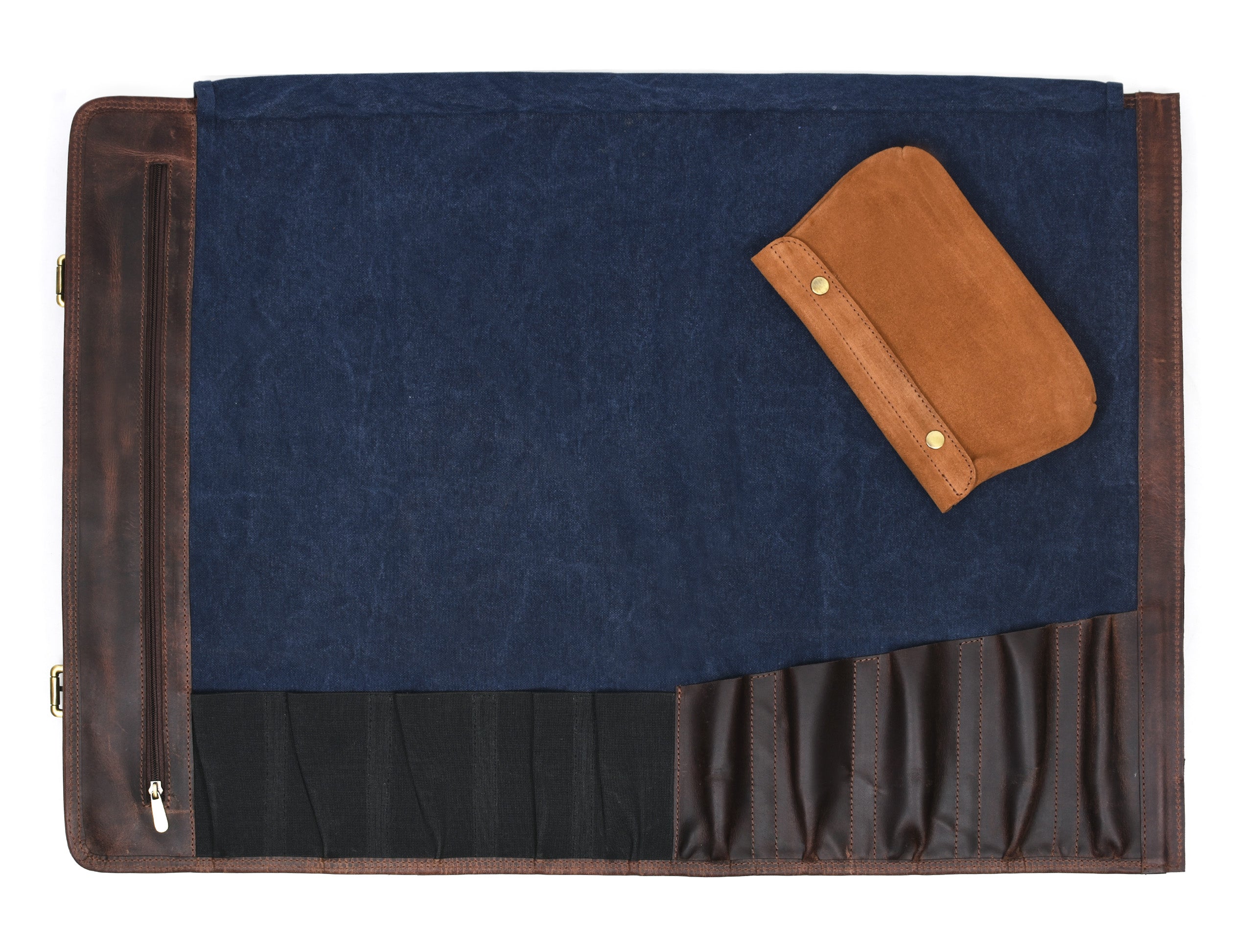 Turin Leather Canvas Chef Knife Roll Abyss Blue 10 Slot ( KR-68B ) - www.Shopthatapp.com