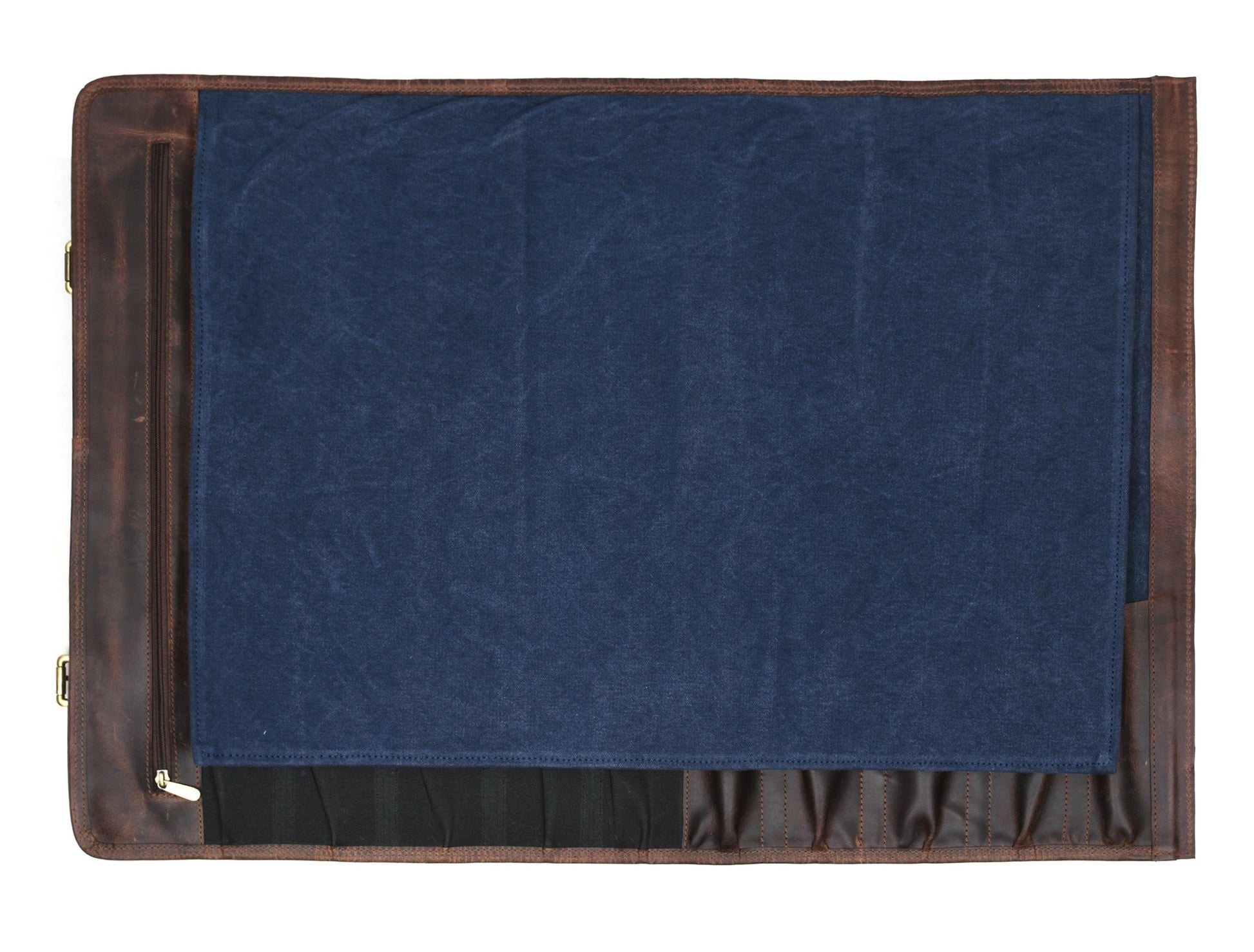 Turin Leather Canvas Chef Knife Roll Abyss Blue 10 Slot ( KR - 68B ) - www.Shopthatapp.com