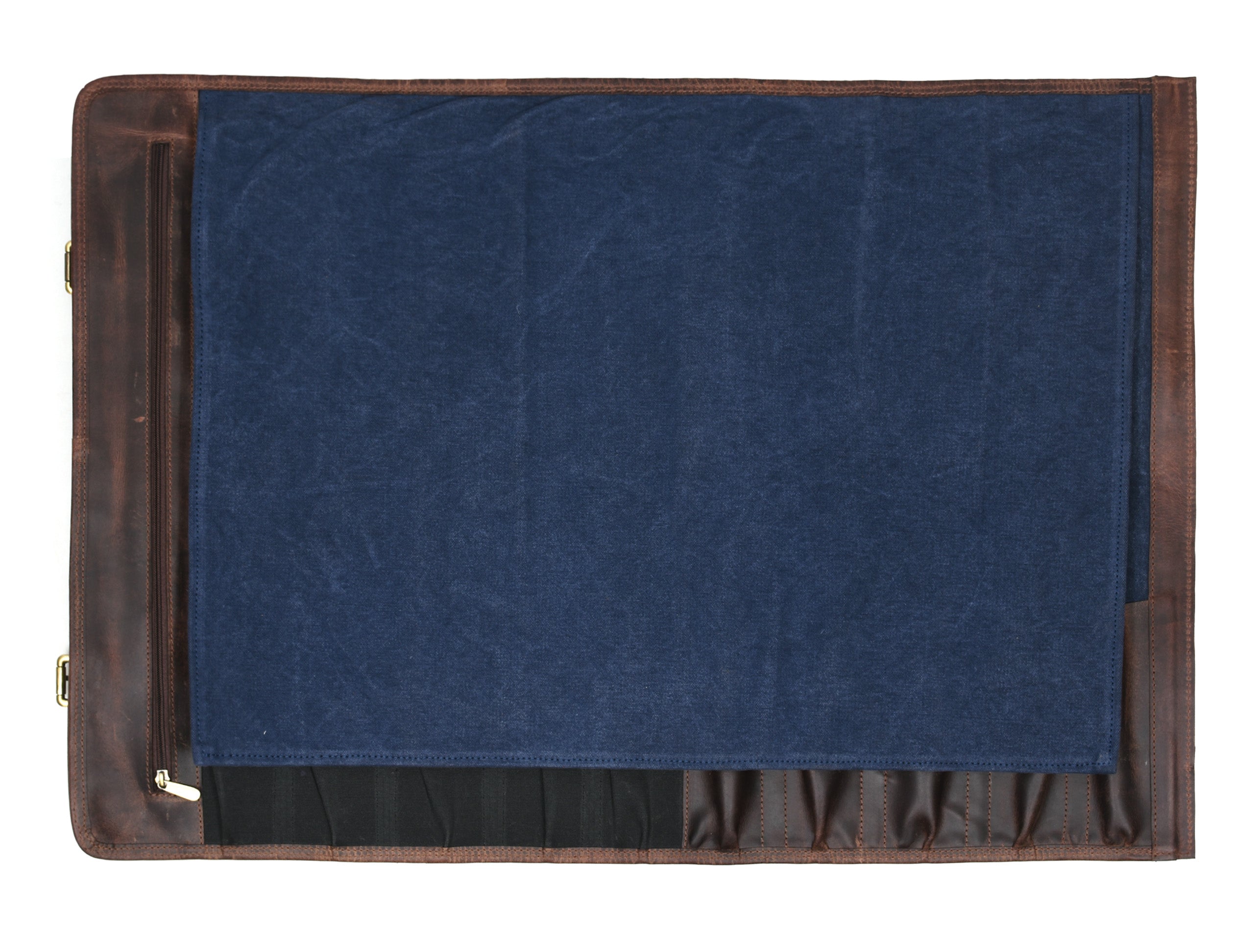 Turin Leather Canvas Chef Knife Roll Abyss Blue 10 Slot ( KR-68B ) - www.Shopthatapp.com