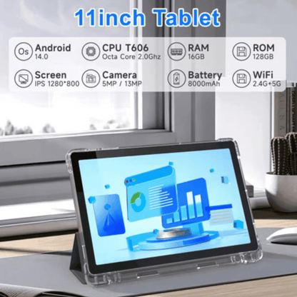 TUTT 11” Tablet Android 14 Keyboard, Mouse, Case, Stylus | 128GB ROM+16GB RAM Dual Camera 128GB SanDisk X9
