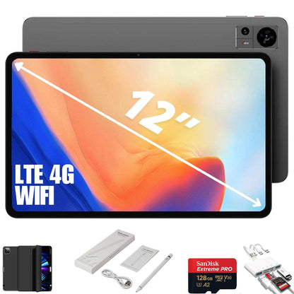 TUTT 12” Tablet LTE 4G SIM Android 14 | Case + Stylus 128GB + 6GB RAM | Dual Camera P11 + 128GB SanDisk